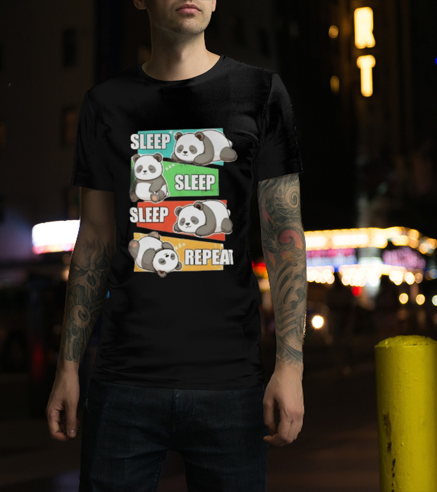Sleep Sleep Sleep Repeat Panda Cartoon Blocks T-Shirt