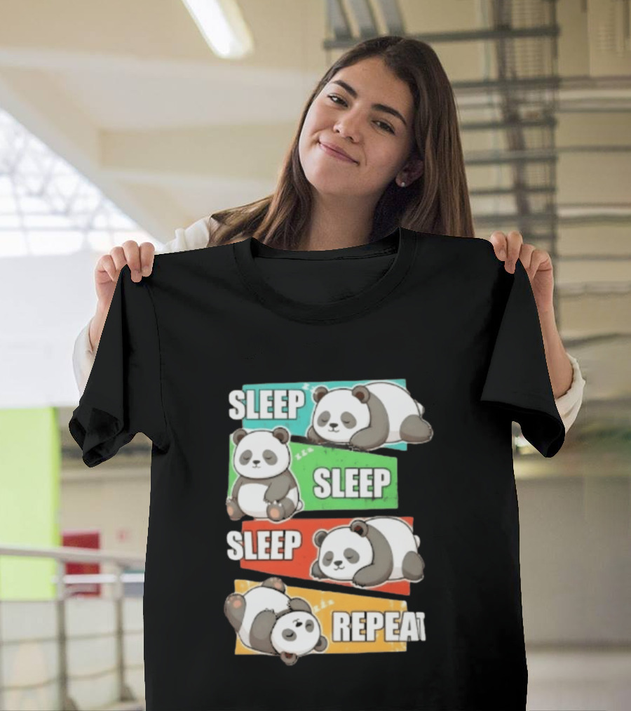 Sleep Sleep Sleep Repeat Panda Cartoon Blocks T-Shirt