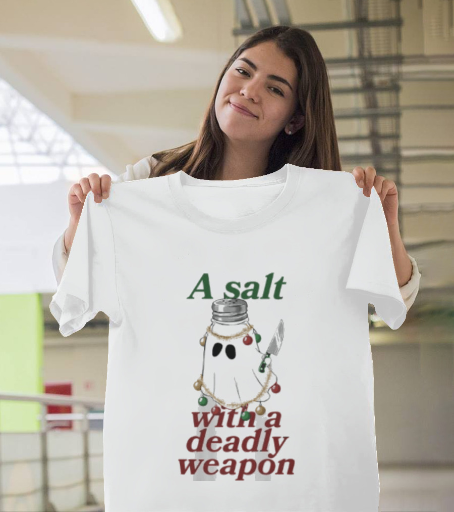 A Salt With A Deadly Weapon Ghost Christmas Lights Knife Humor T-Shirt