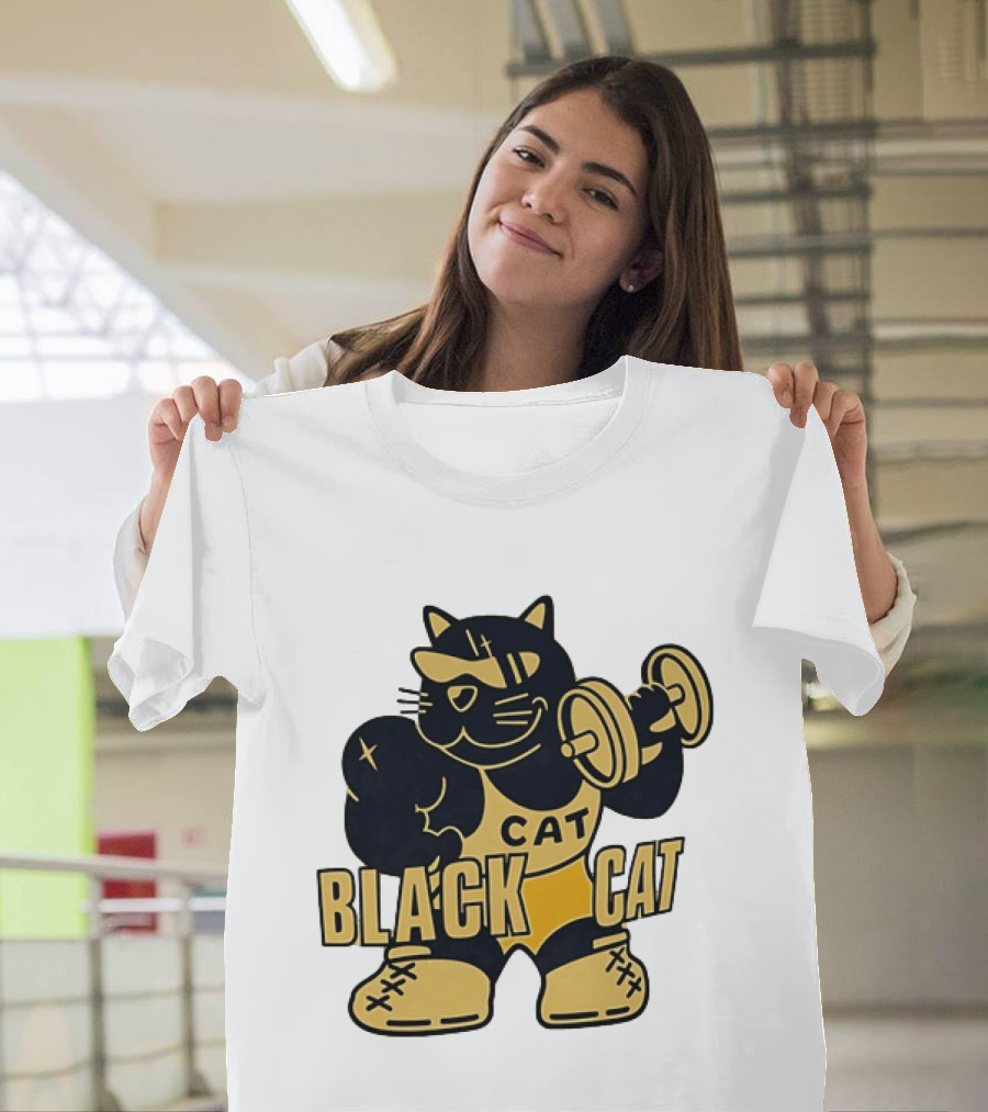 BLACK CAT Lifting Weights Cat Fitness Gym Powerlifting T-Shirt