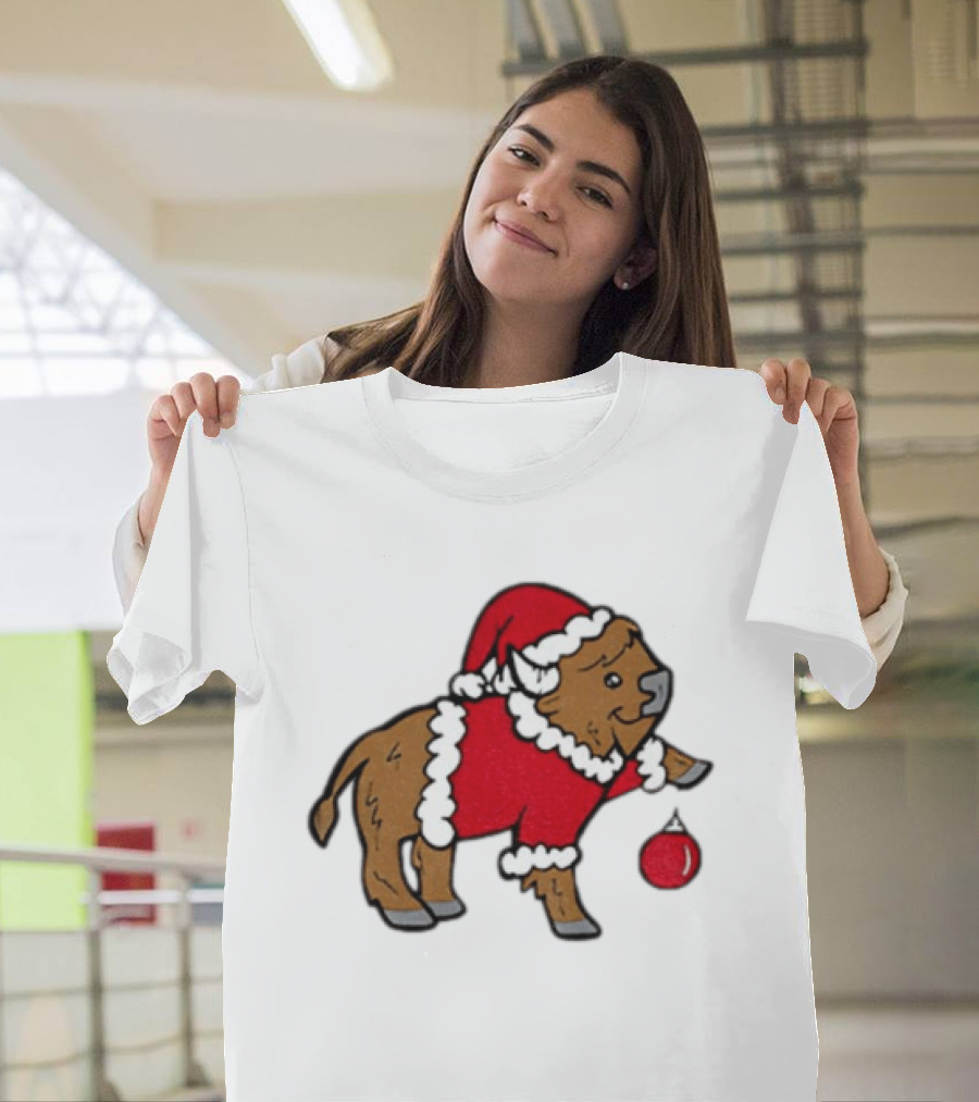 Buffalo In Santa Suit Holding Christmas Bauble Buffalo Bills 2025 Football Holiday T-Shirt