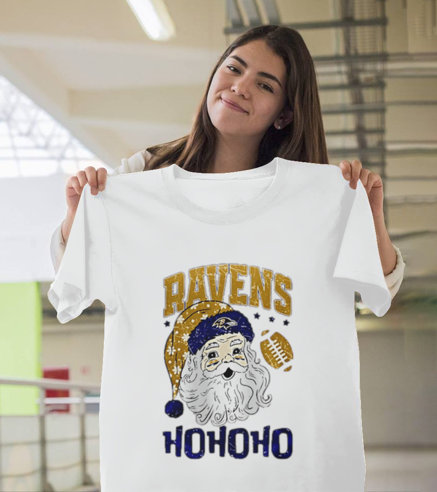 Baltimore Ravens Santa Claus Ho Ho Ho Merry Christmas T-Shirt