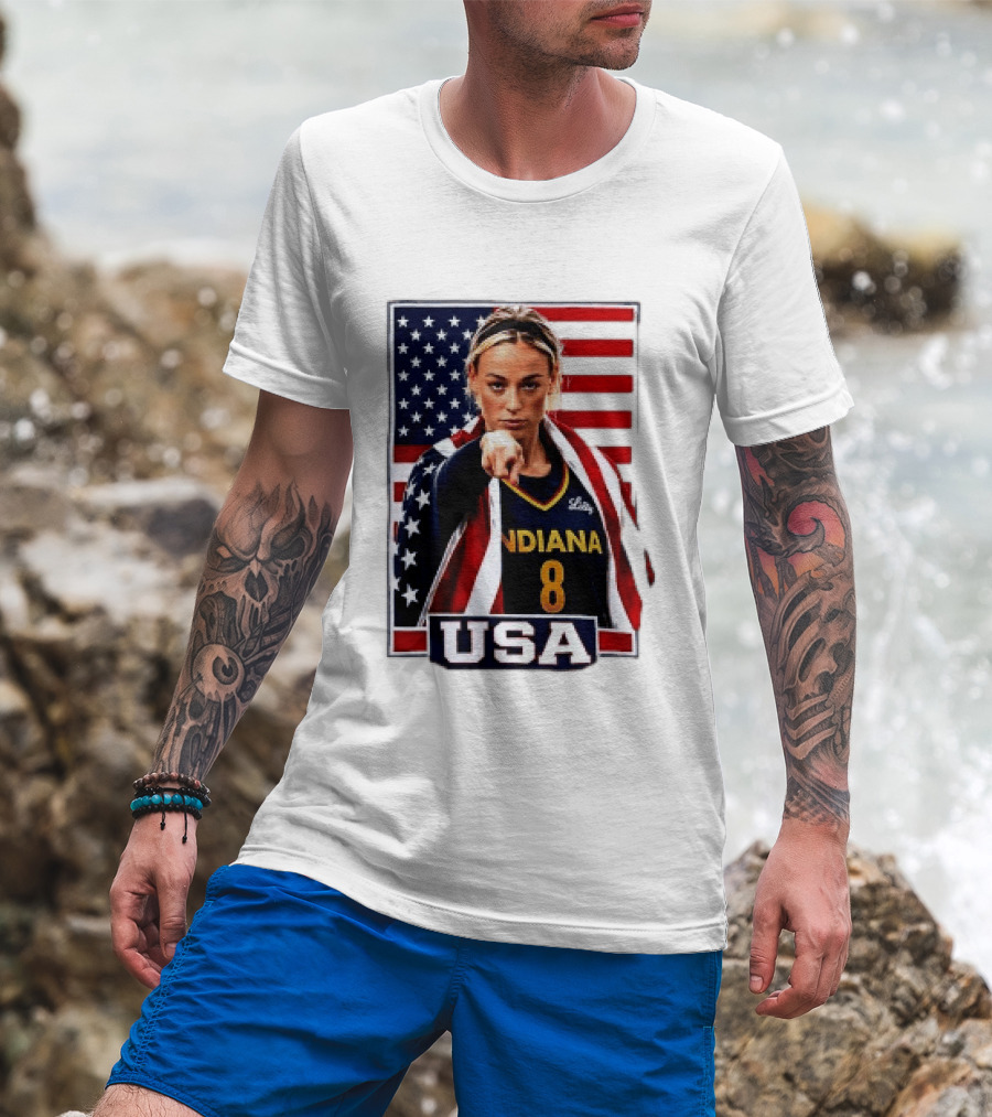 Indiana Fever WNBA Player Pointing American Flag USA Basketball Sports T-Shirt