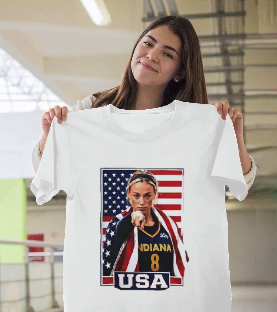Indiana Fever WNBA Player Pointing American Flag USA Basketball Sports T-Shirt