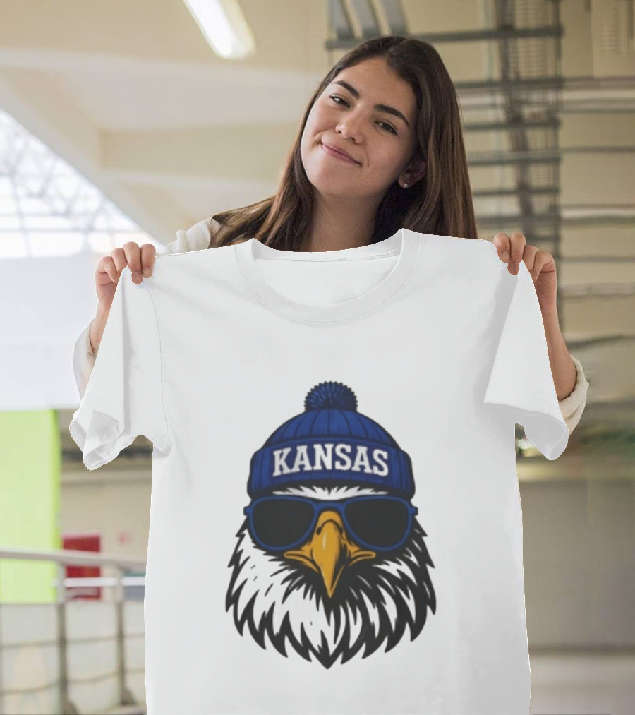 Kansas Jayhawks Jayhawk Hat Glasses Kansas Beanie T-Shirt