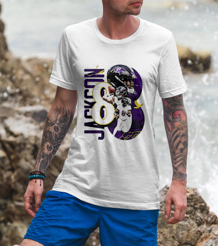 Lamar Jackson 8 Baltimore Ravens NFL Football Star Player T-Shirt