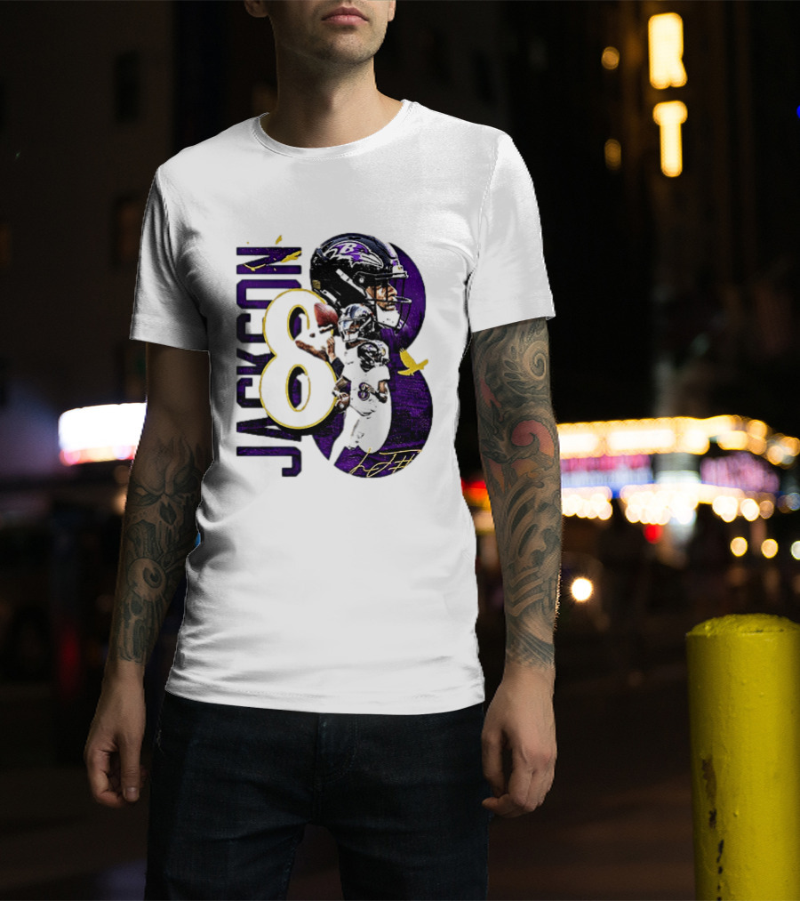 Lamar Jackson 8 Baltimore Ravens NFL Football Star Player T-Shirt
