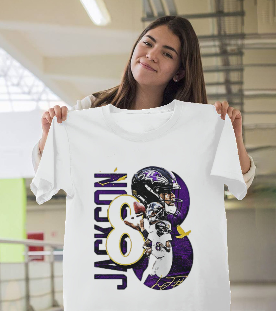Lamar Jackson 8 Baltimore Ravens NFL Football Star Player T-Shirt