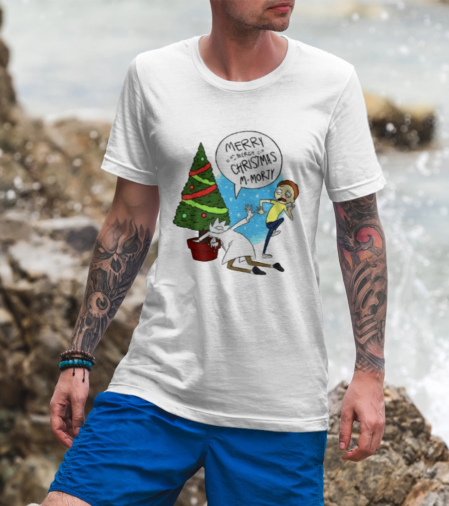 Merry Blergh Christmas M Morty Drunk Ricks Greeting Rick And Morty T-Shirt