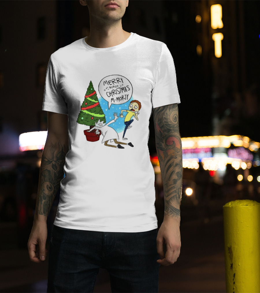 Merry Blergh Christmas M Morty Drunk Ricks Greeting Rick And Morty T-Shirt