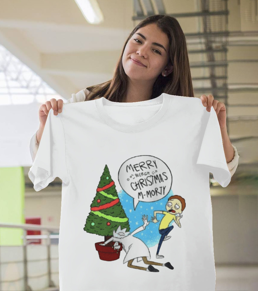 Merry Blergh Christmas M Morty Drunk Ricks Greeting Rick And Morty T-Shirt