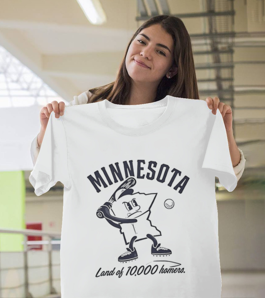 Minnesota Land Of 10000 Homers Baseball Player Swinging Bat T-Shirt