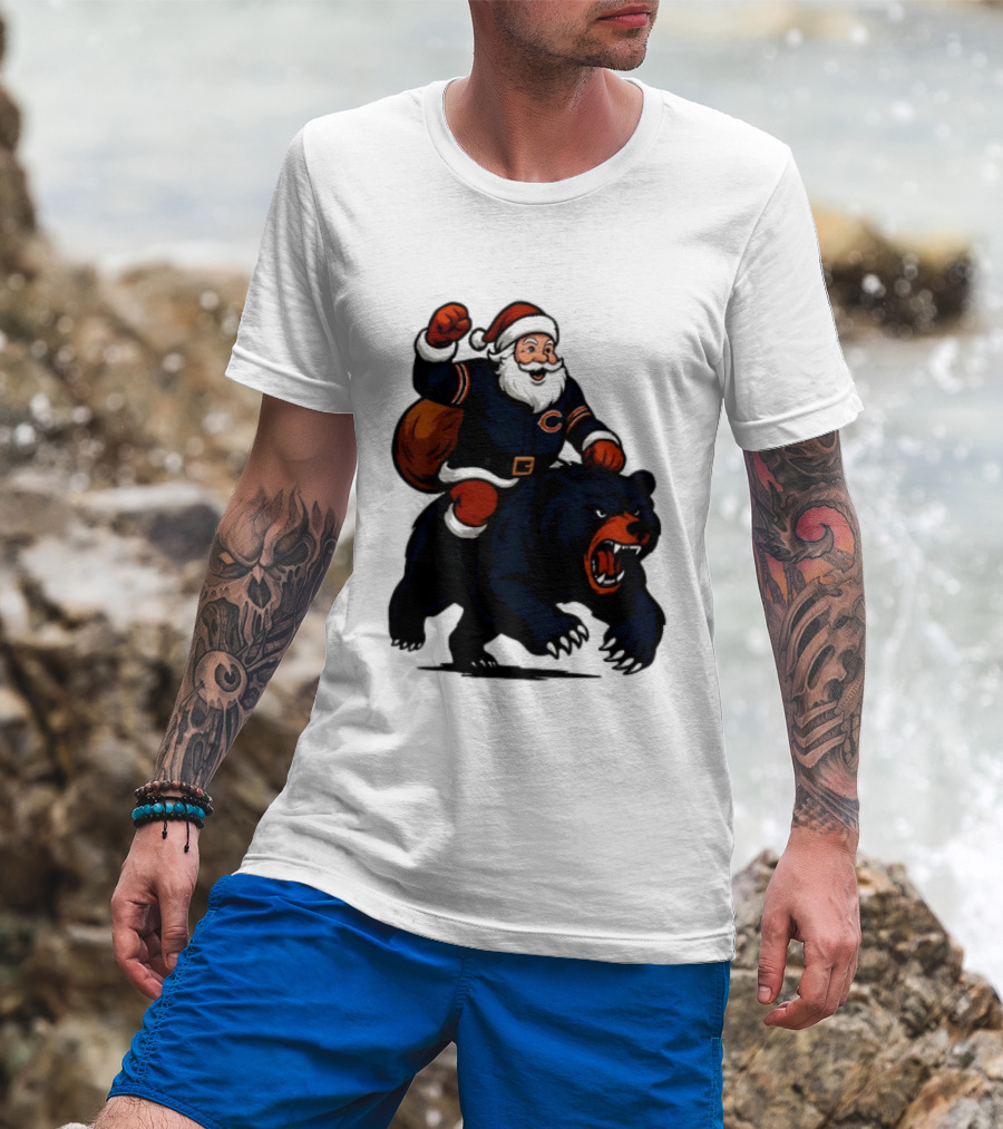 Chicago Bears Santa Claus Riding Bear Christmas Football T-Shirt