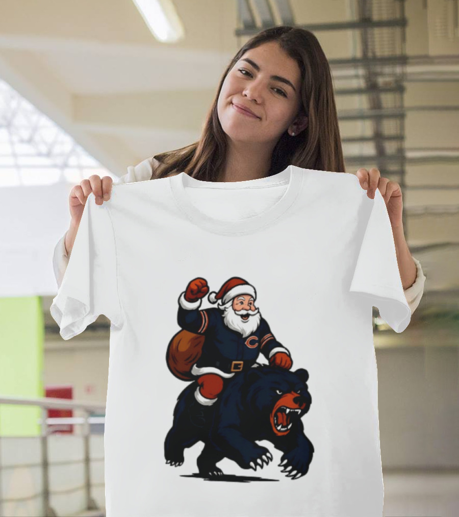 Chicago Bears Santa Claus Riding Bear Christmas Football T-Shirt