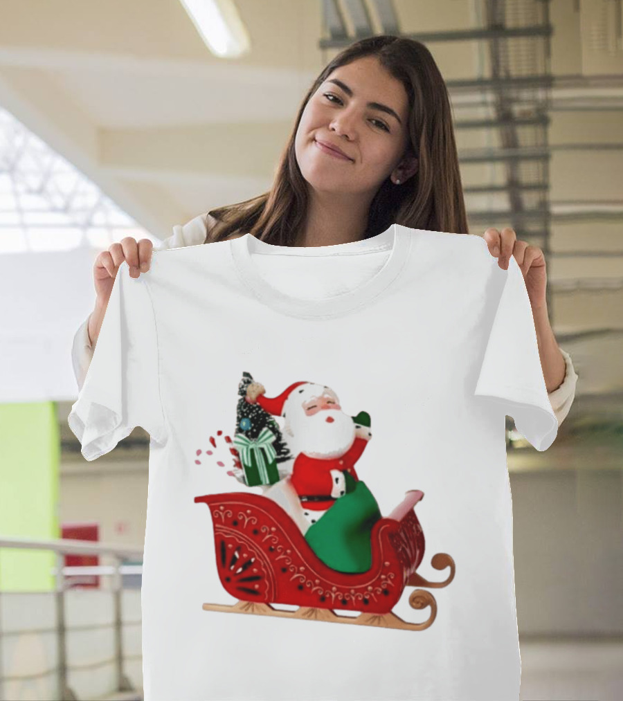 Santa Showtoppers Mini Tree Hallmark White Sleigh Christmas Scene T-Shirt
