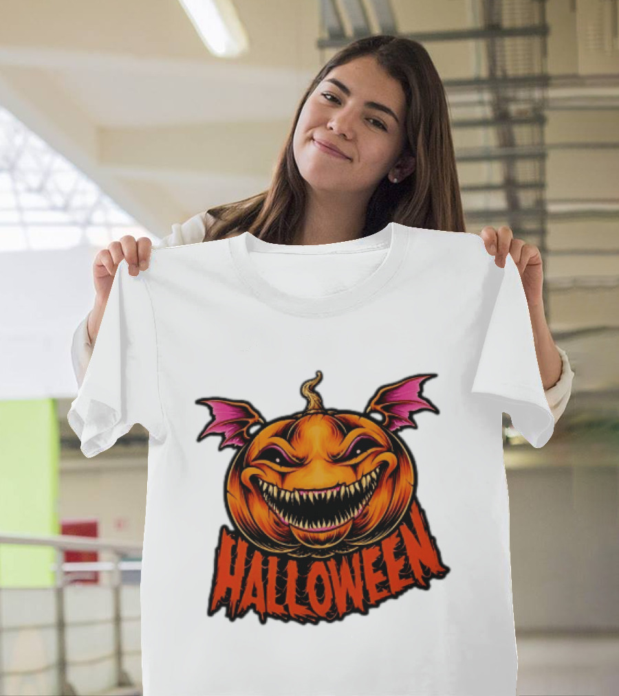 Halloween Bat Winged Jack O' Lantern Pumpkin T-Shirt
