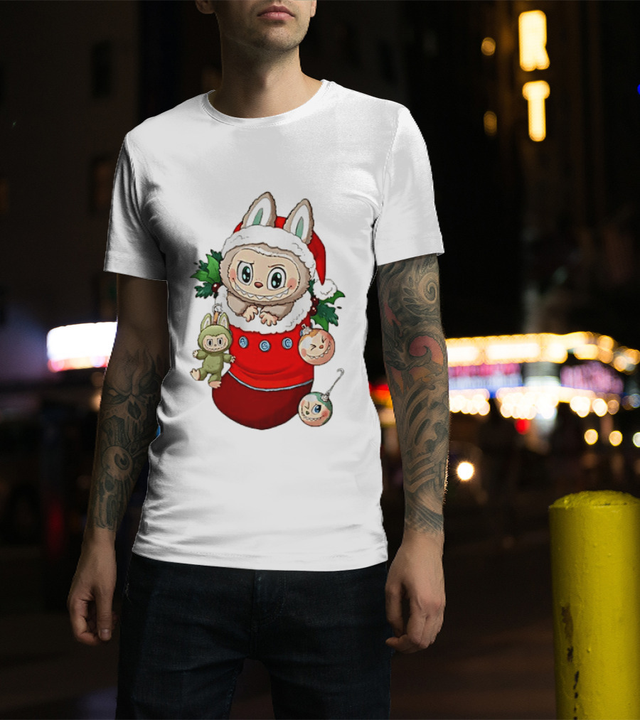 Stocking Stuffer Labubu Christmas Santa Hat Holly Ornaments T-Shirt