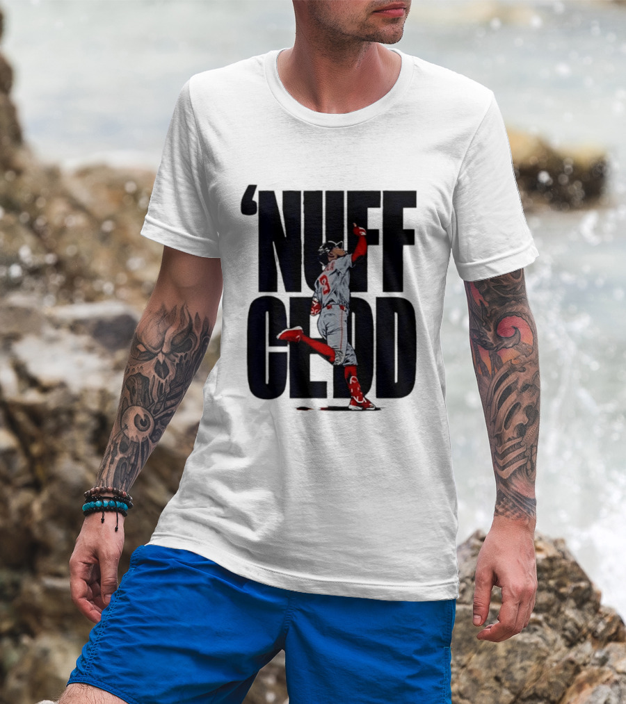 Nuff Cedd Baseball Player Number 9 Running Bases Pointing Up T-Shirt