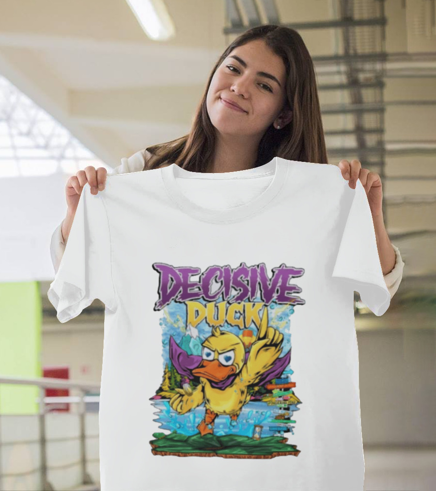 Decisive Duck Adventure Cartoon Style Colorful Forest Scene T-Shirt