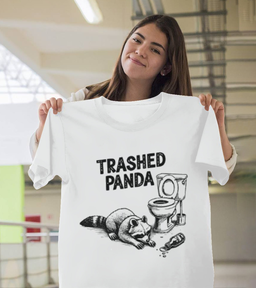 Trashed Panda Funny Raccoon Toilet Scene T-Shirt