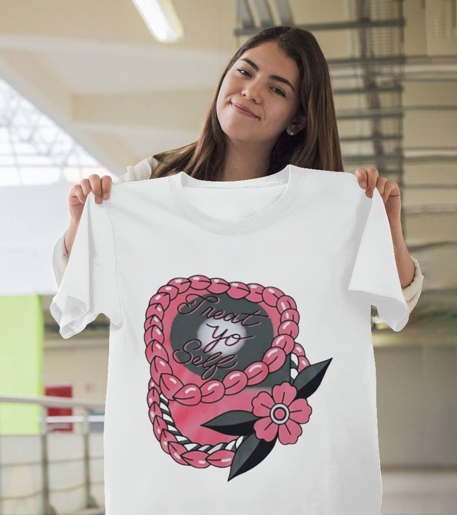 Treat Yo Self Floral Lei Parks And Recreation Pink Flower T-Shirt