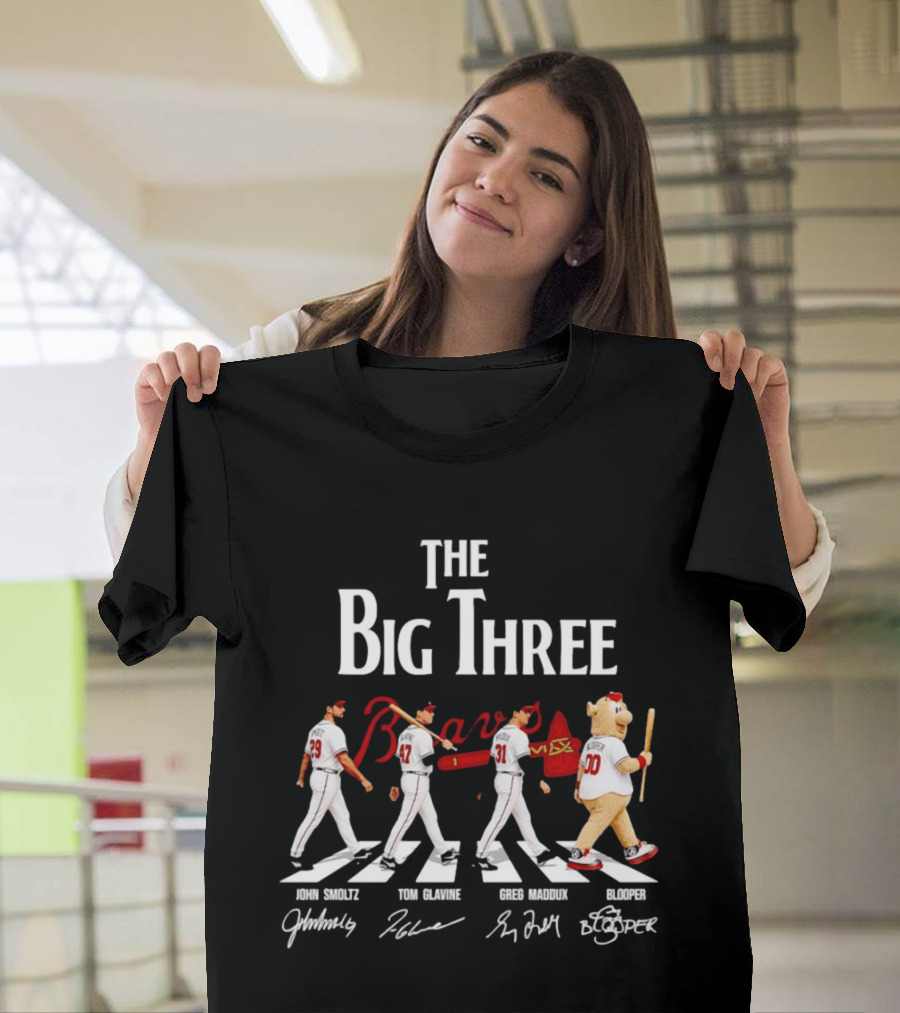 Atlanta Braves The Big Three John Smoltz Tom Glavine Greg Maddux Blooper T-Shirt