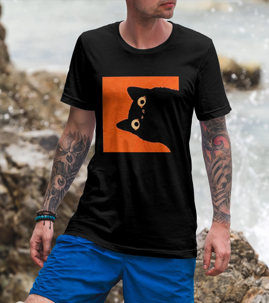Orange Black Cat Peeking T-Shirt