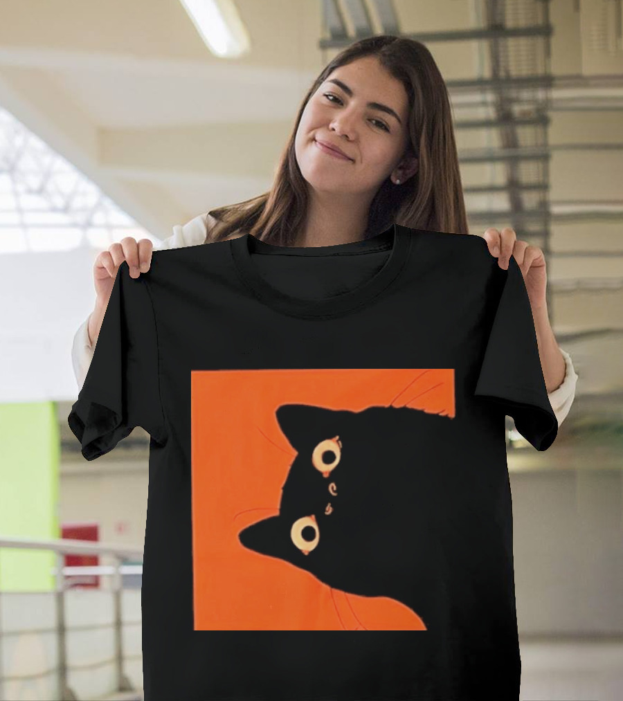 Orange Black Cat Peeking T-Shirt