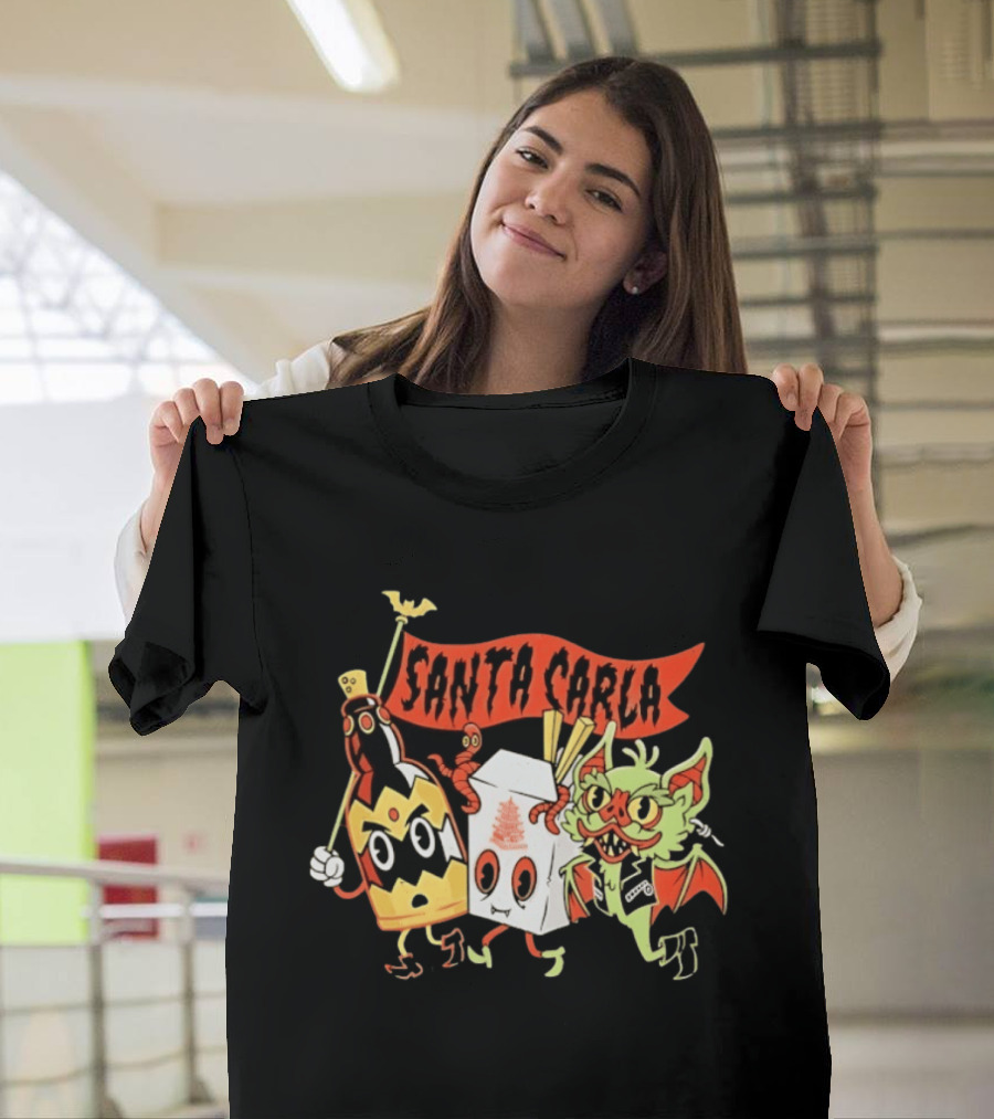 Santa Carla Cartoon Vampire Characters And Food Box With Flag T-Shirt