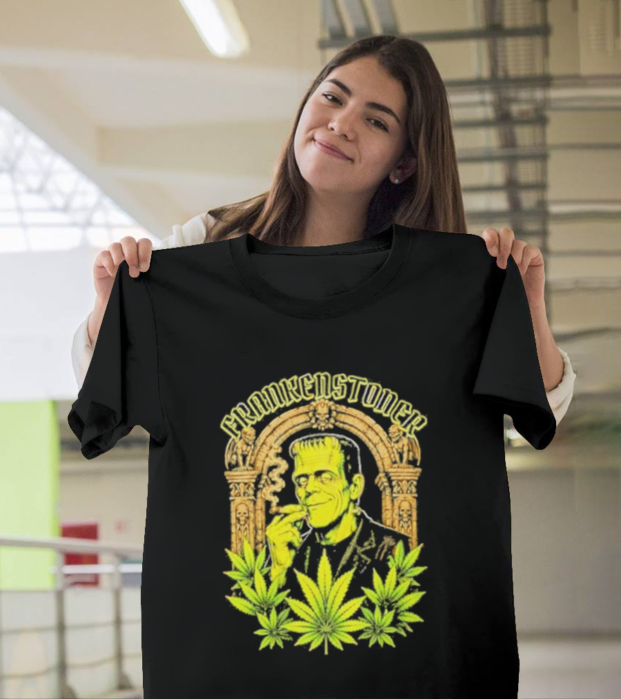 Frankenstoner Frankenstein Marijuana Smoking Arch Skulls T-Shirt