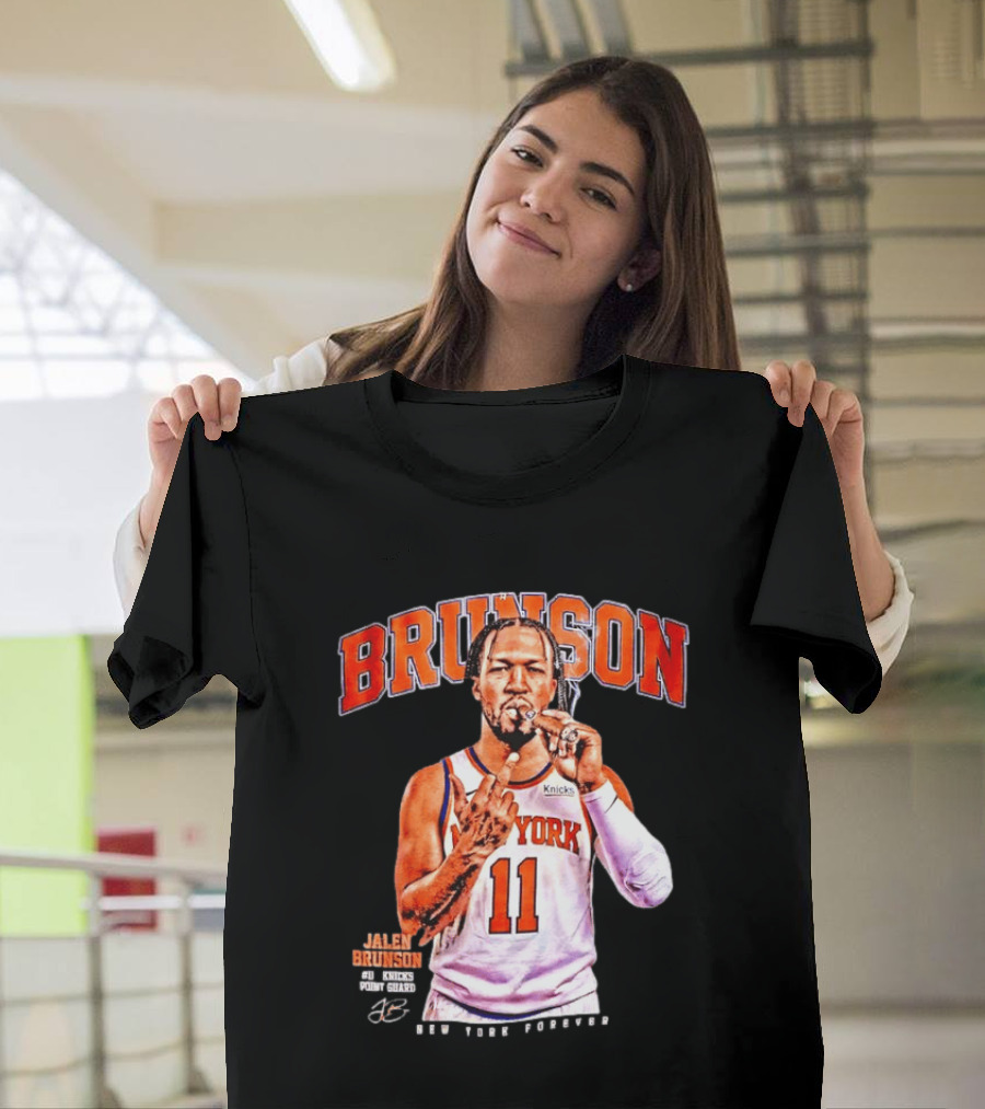 Jalen Brunson Middle Finger New York Knicks NBA Point Guard Brunson 11 Old Yolk Records Knicks T-Shirt