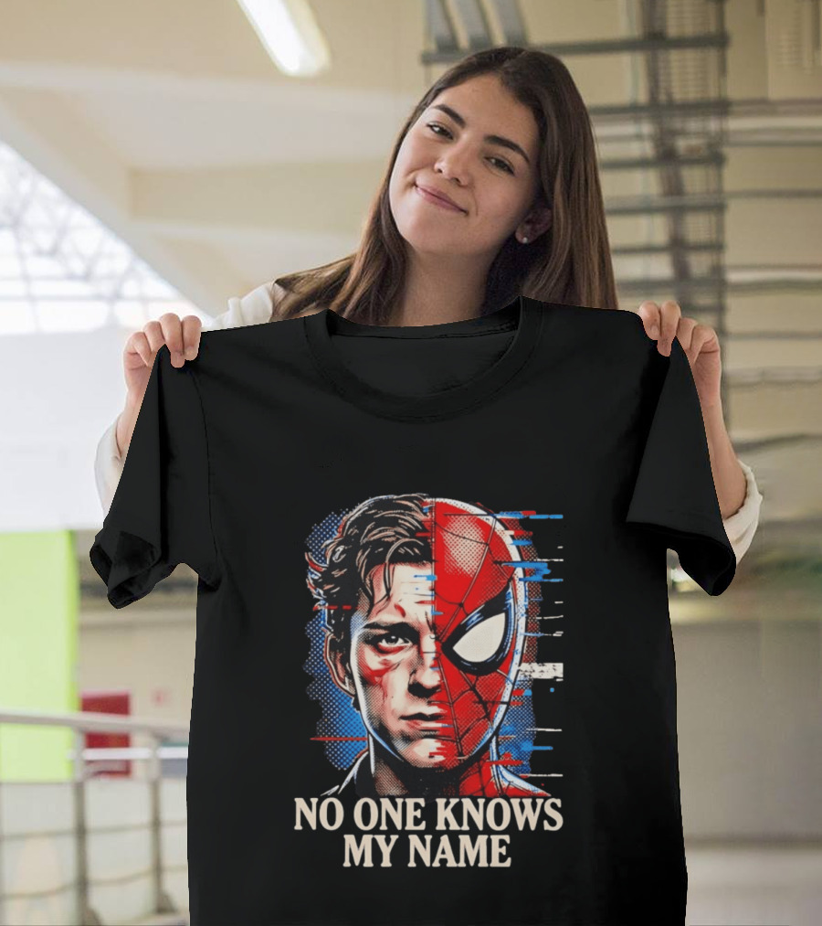 Tom Holland Spider Man No One Knows My Name Split Face Comic T-Shirt