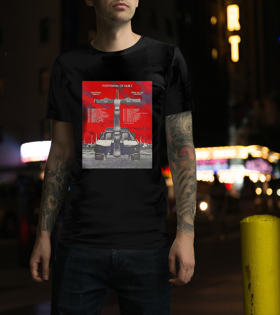 Portrayal Of Guilt Europe UK MMXXVI Spike Hellis Crouch Oathbreaker Tour Dates Tire Tracks Industrial Red T-Shirt