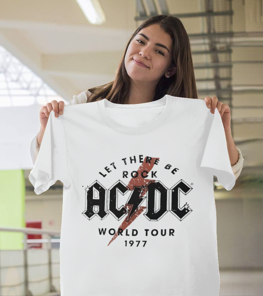 AC DC Let There Be Rock 1977 World Tour Lightning Bolt T-Shirt