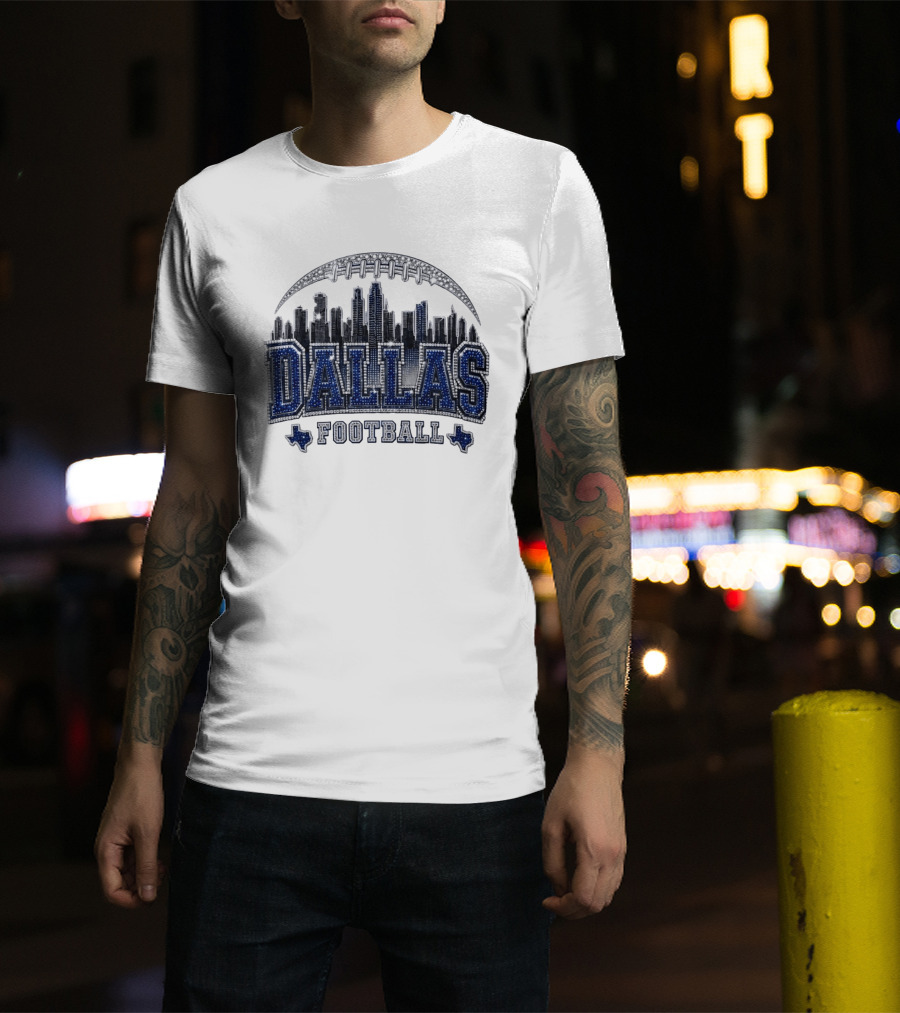 Dallas Football Skyline Rhinestone Texas Cityscape T-Shirt