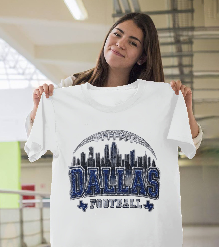 Dallas Football Skyline Rhinestone Texas Cityscape T-Shirt