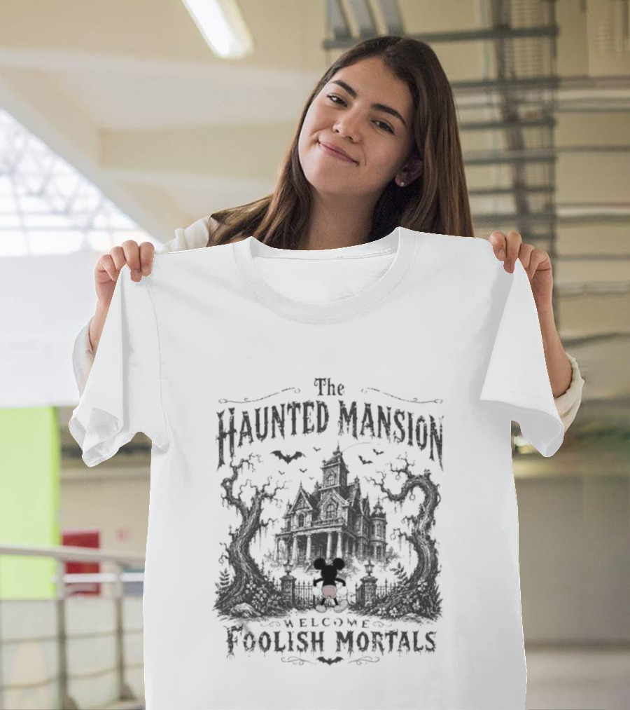 The Haunted Mansion Welcome Foolish Mortals Disney Halloween Mickey T-Shirt