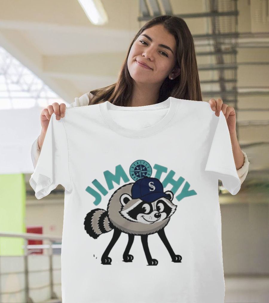 Seattle Mariners Jimothy Raccoon Character With Team Cap And Compass T-Shirt
