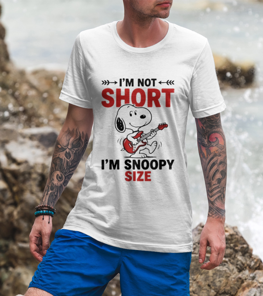 Snoopy Beagle Cartoon I'm Not Short I'm Snoopy Size Guitar Music T-Shirt