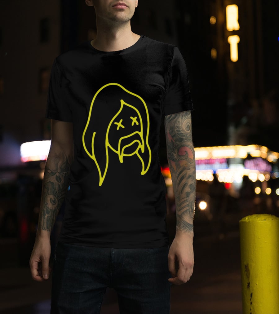 Austin Meade Store Blackout Black Neon Yellow Face Lines T-Shirt