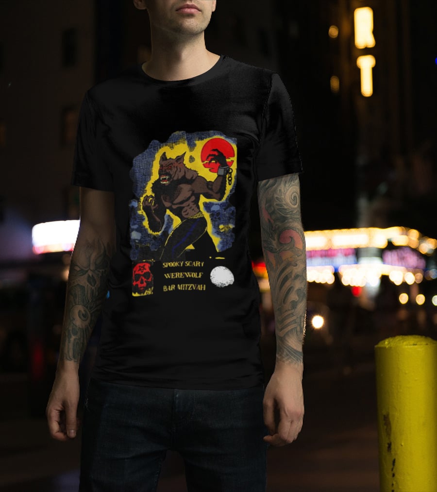 Spooky Scary Werewolf Bar Mitzvah Moonlight Night Zaidi.com T-Shirt