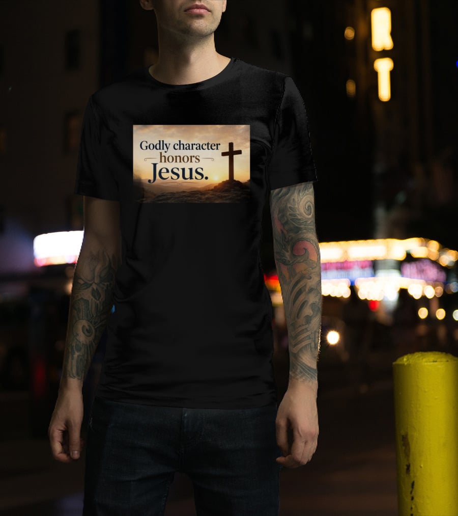 Godly Character Honors Jesus Cross At Sunset T-Shirt