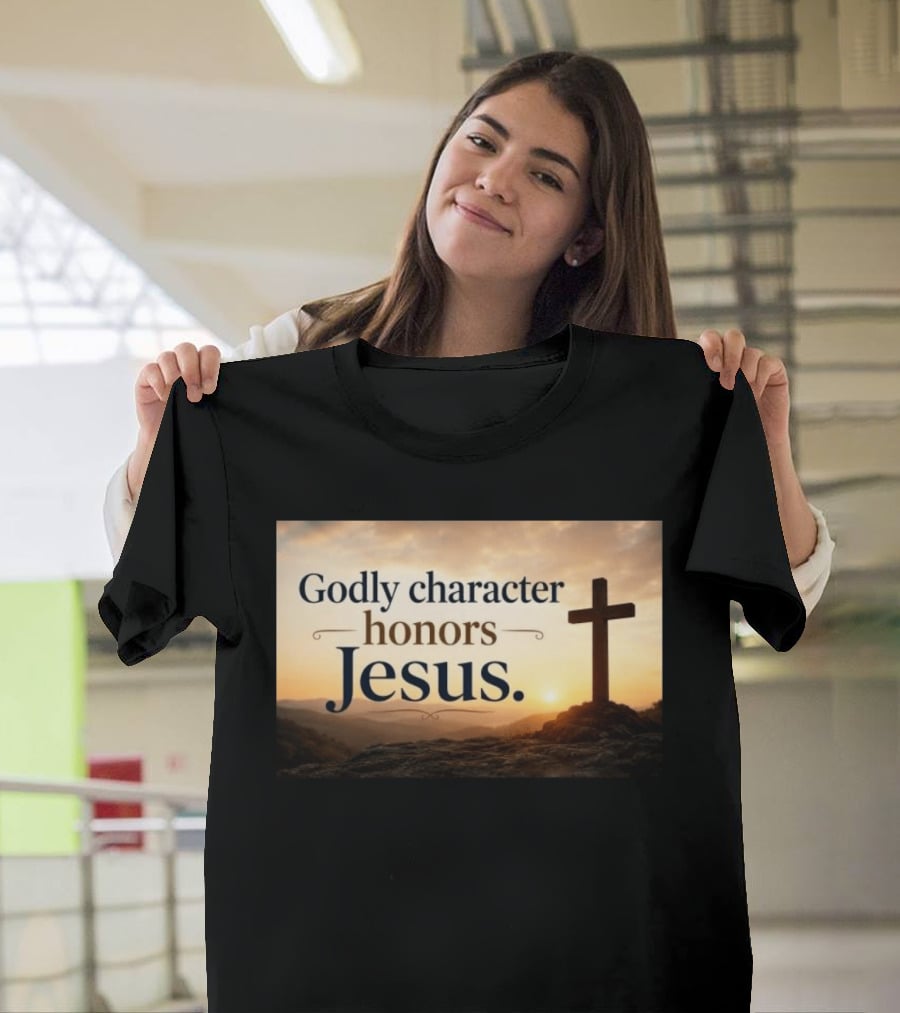 Godly Character Honors Jesus Cross At Sunset T-Shirt