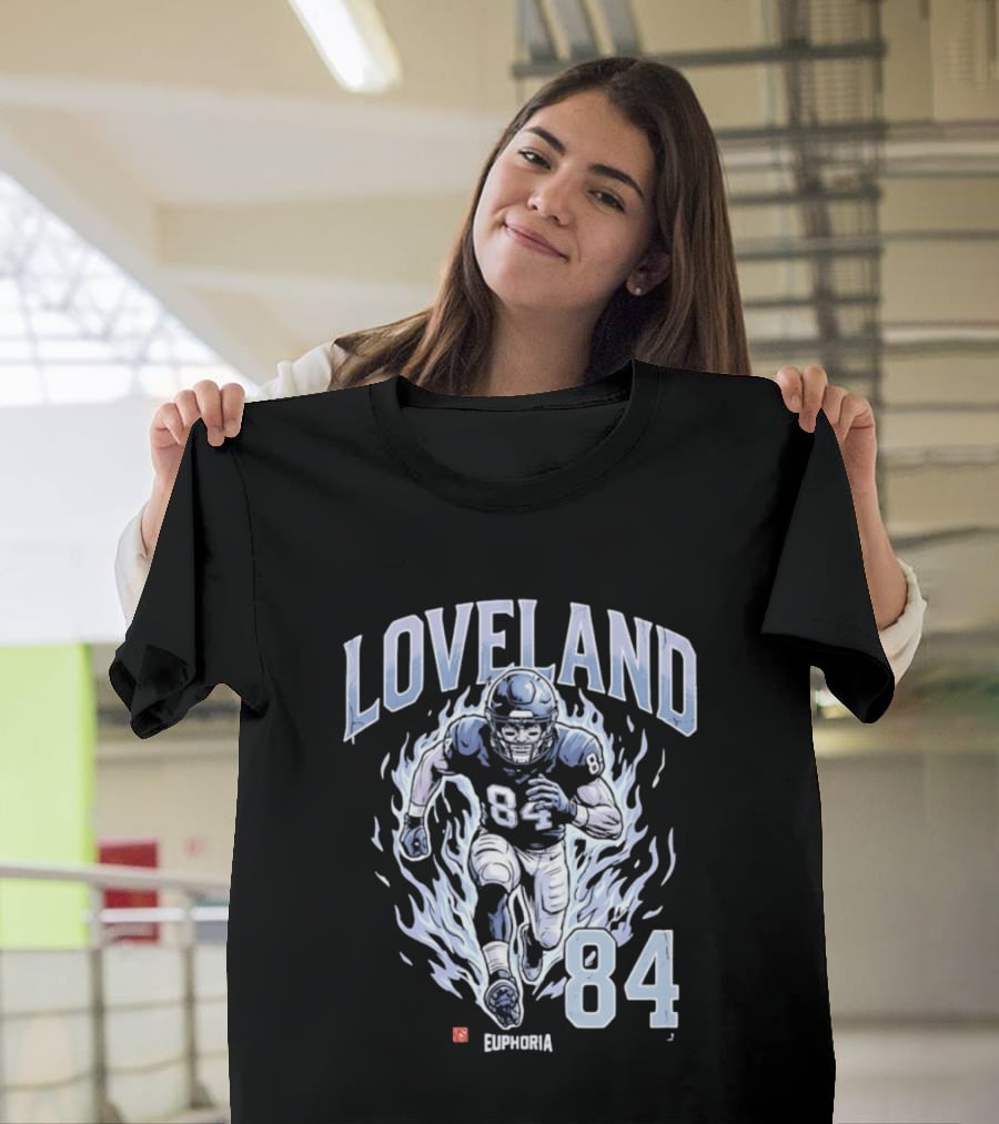 Loveland 84 Euphoria Football Player Blue Flames Athletic T-Shirt