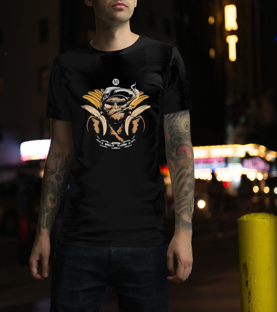 Monkey With Bananas Cool Smoking Shades Chain Hat T-Shirt