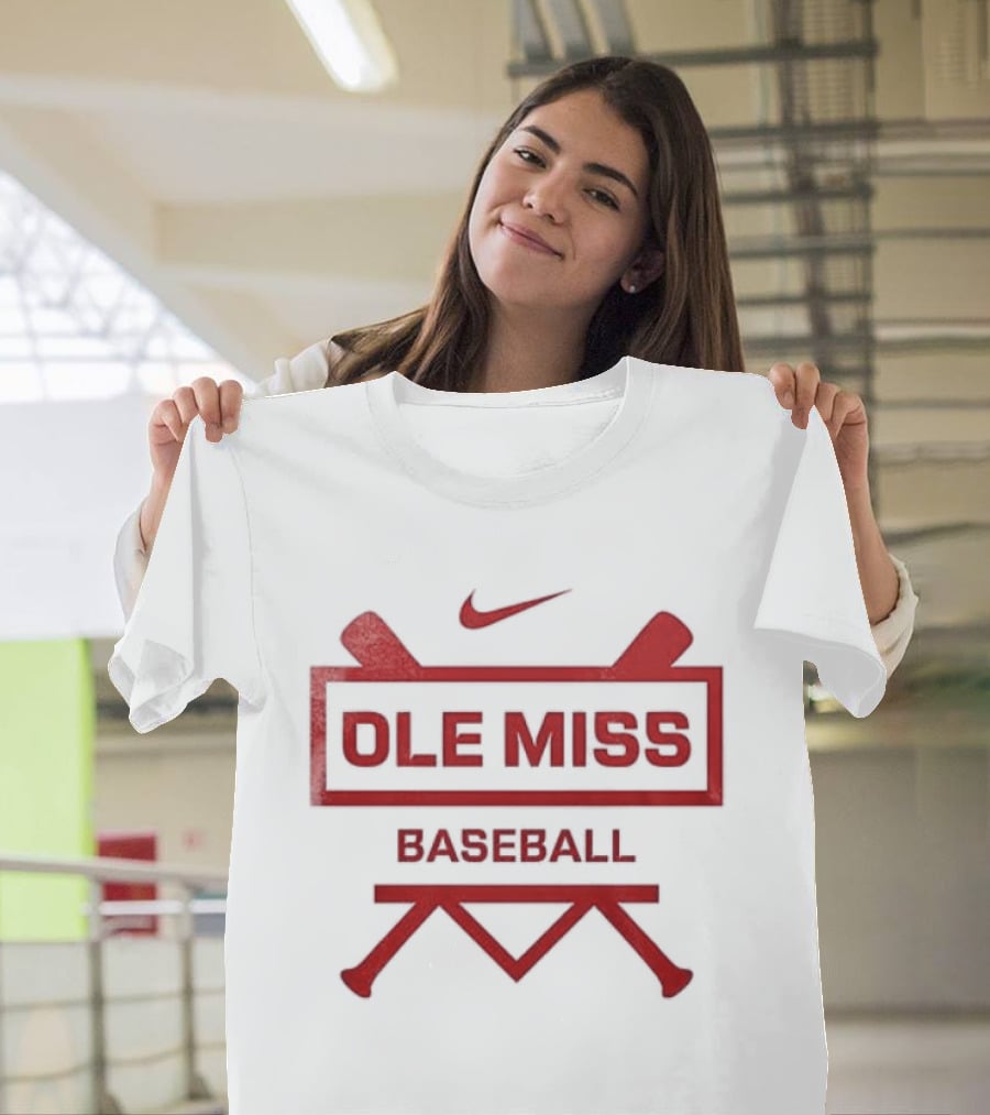 Ole Miss Baseball Nike Let's Go Rebell Crossed Bats T-Shirt