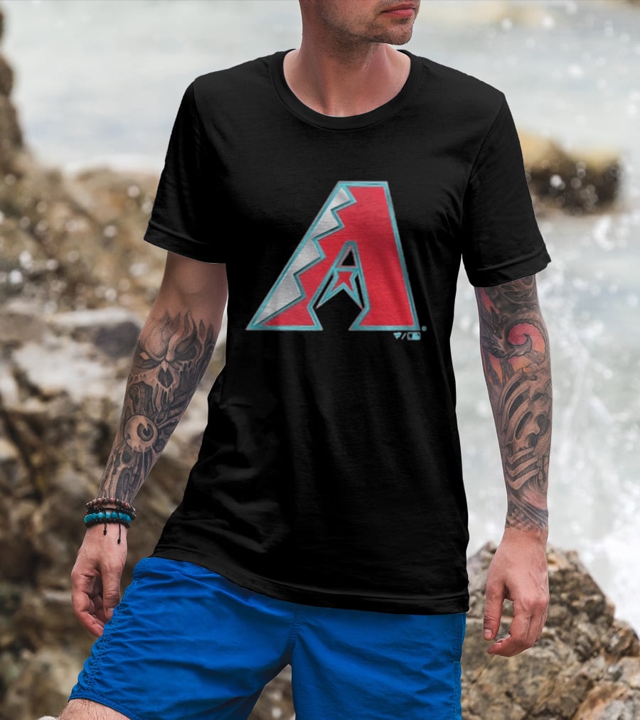 Arizona Diamondbacks Women's Metallic A Logo Red And Silver T-Shirt