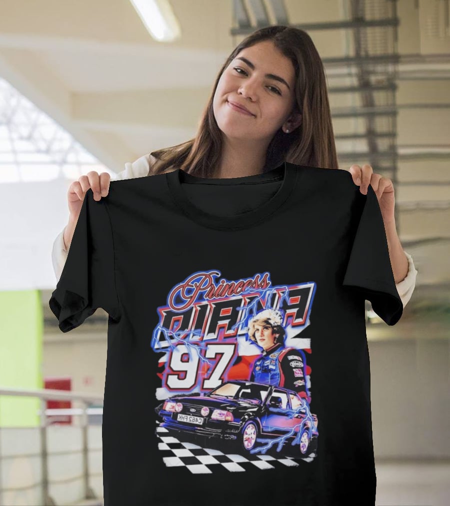 Princess Diana 97 Racing NASCAR Checkered Lightning Car T-Shirt