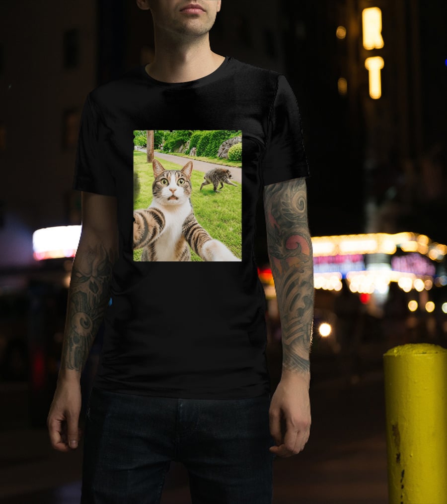 Tabby Cat Selfie With Jimothy Raccoon 2026 Seattle Legend Meme T-Shirt
