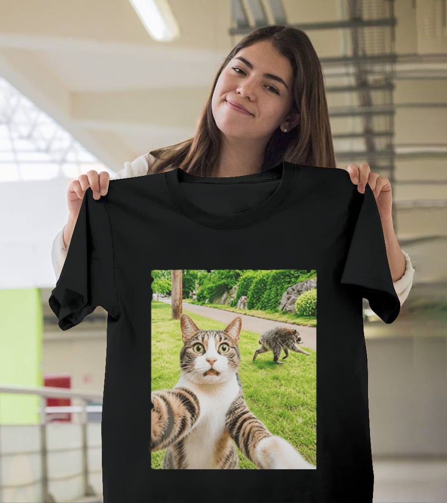 Tabby Cat Selfie With Jimothy Raccoon 2026 Seattle Legend Meme T-Shirt